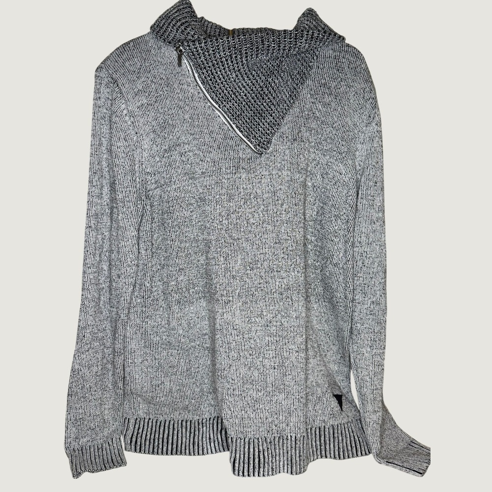 Guess Los Angeles Mens XL Grey Marl Quarter Zip Mock Neck Sweater X64R04R1V32